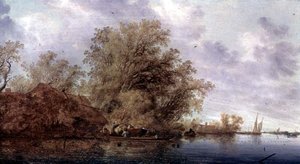 Skogkledd elvelandskap av Salomon van Ruisdael or Ruysdael