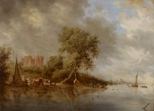 Elvelandskap med ruinene av Egmond slott