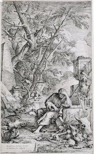 Demokrit i meditasjon (gravering) av Salvator Rosa