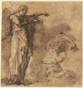 Design for Kristus som helbreder en besatt mann av Salvator Rosa