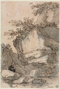 Figurer ved et steinete basseng av Salvator Rosa