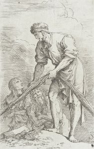 Figurin: En mann som drar inn et nett av Salvator Rosa