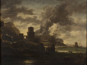 Havnescene av Salvator Rosa
