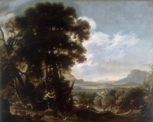 Hermina rister ut navnet Tancredi på et tre, verk av Salvatore Rosa, bevart på Galleria Estense i Modena av Salvator Rosa