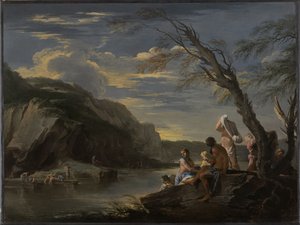 Landskap med badende av Salvator Rosa