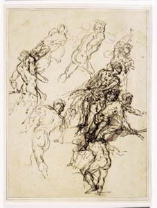 Skisser for mannsfigurer som beveger seg kraftig mot høyre av Salvator Rosa