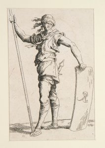 Soldat med lanse og skjold av Salvator Rosa