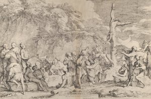 Korsfestelsen av tyrannen Polykrates etter hans fange av perserne, ca. 1662. av Salvator Rosa