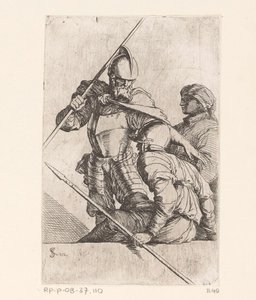 To soldater og en figur med turban Små figurer (serietittel) Figur (serietittel) av Salvator Rosa