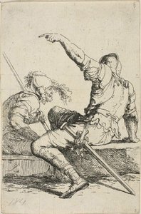 To krigere sitter på lave steiner av Salvator Rosa