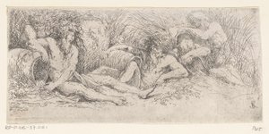 Fem elveguder med urner Tritons and River Gods (serietittel) av Salvator Rosa