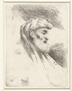 Hodet til en gammel mann med skjegg Liten studie av hoder med orientalsk hodeplagg (serietittel) av Salvatore Castiglione (signed by artist)