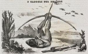 Caboclo-mann med piler og buer, Brasil, litografi av Salvatore Puglia fra Poliorama Pittoresco, n 41, 18. mai av Salvatore Puglia