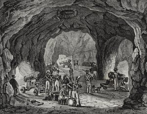 Cave near Rock of Gibraltar, Spania, litografi av Salvatore Puglia fra Poliorama Pittoresco, n 20, 24 desember av Salvatore Puglia