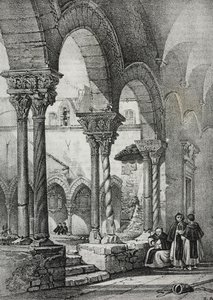 Cloister of Church of Saint Dominic, Palermo, litografi av Salvatore Puglia fra Poliorama Pittoresco, n 11, 23. oktober av Salvatore Puglia