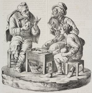 Skomaker i strid, statuetter av Giacomo Bongiovanni og Giuseppe Vaccaro, litografi av Salvatore Puglia fra Poliorama Pittoresco, n 32, 18. mars av Salvatore Puglia