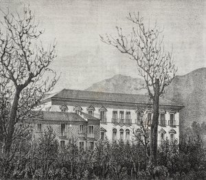College of Avellino, Campania, Italia, litografi av Salvatore Puglia fra Poliorama Pittoresco, n 2, 20. august av Salvatore Puglia
