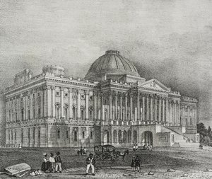 Fasade av Capitol-bygningen i Washington, USA, litografi av Salvatore Puglia fra Poliorama Pittoresco, n 42, 28. mai av Salvatore Puglia