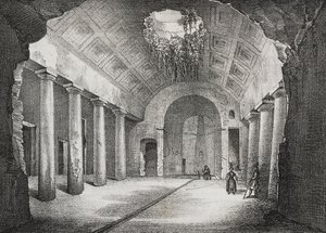 Hall i gammel villa til Prince of Caposele i Formia, Lazio, Italia, litografi av Salvatore Puglia fra Poliorama Pittoresco, n 23, 11. januar av Salvatore Puglia