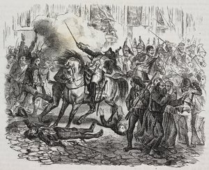 Madrid-opprøret, litografi av Salvatore Puglia fra History of Napoleon av Cesare Malpica (1804-1848) fra Poliorama Pittoresco, n 47, 1. juli av Salvatore Puglia