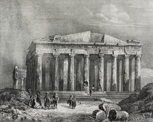 Parthenon, Akropolis i Athen, Hellas, litografi av Salvatore Puglia fra Poliorama Pittoresco, n 32, 19. mars