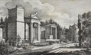 Pere-Lachaise kirkegård, Paris, Frankrike, litografi av Salvatore Puglia fra Poliorama Pittoresco, n 19, 17 desember av Salvatore Puglia