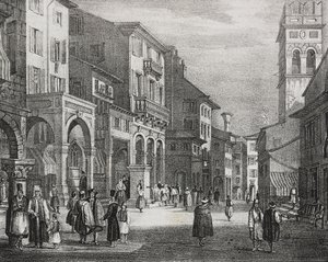 Royal Road, Korfu, Hellas, litografi av Salvatore Puglia fra Poliorama Pittoresco, n 23, 11. januar av Salvatore Puglia