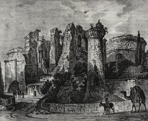 Ruinene av Johanneskirken i Pergamon, Tyrkia, litografi av Salvatore Puglia fra Poliorama Pittoresco, n 13, 5. november av Salvatore Puglia