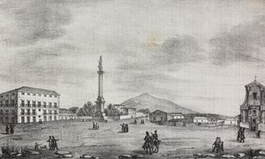 Statueplassen i Catania, Sicilia, Italia, litografi av Salvatore Puglia fra Poliorama Pittoresco, n 15, 19 november av Salvatore Puglia