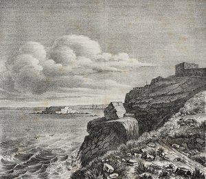 Grav for Francois-Rene de Chateaubriand i Saint-Malo, Frankrike, litografi av Gaetano Riccio fra Poliorama Pittoresco, n 32, 18. mars av Salvatore Puglia