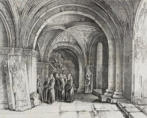 Underjordisk kirke i Basel Cathedral, Sveits, litografi av Salvatore Puglia fra Poliorama Pittoresco, n 50, 22. juli av Salvatore Puglia