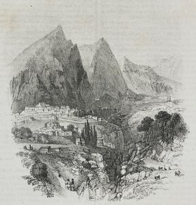 Utsikt over Mount Parnassus fra Delphi, Hellas, litografi av Salvatore Puglia fra Poliorama Pittoresco, n 46, 25. juni av Salvatore Puglia
