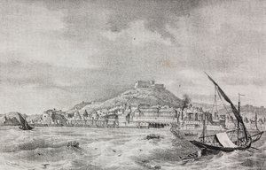 Utsikt over Napoli fra havet, Campania, Italia, litografi av Salvatore Puglia fra Poliorama Pittoresco, n 2, 17. august av Salvatore Puglia