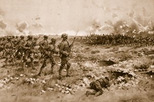Deres siste håp: Demoraliserte tyske soldater ber om nåde fra de fremrykkende britiske troppene (litho)