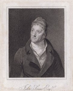 Sir John Soane , engelsk arkitekt og samler (gravering) av Samuel (after) Drummond