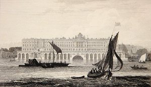 Utsikt over Somerset House fra Themsen, gravert av W.B. Cooke (1778–1855) 1814 (gravering) av Samuel (after) Owen