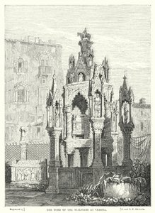 Scaligernes grav i Verona (gravering) av Samuel (after) Prout