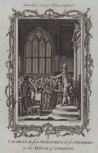 Charles den første som krever de fem medlemmene i Underhuset (gravering) av Samuel (after) Wale