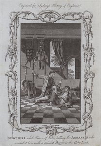 Edward I, mens prins av Wales drepte leiemorderen som såret ham med en forgiftet dolk, i Det hellige land (gravering) av Samuel (after) Wale