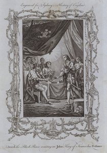 Edward den svarte prinsen venter på John King of France, hans fange (gravering)