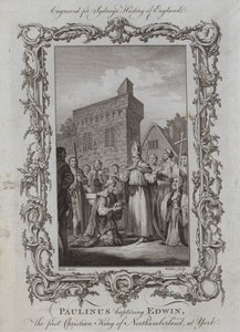 Paulinus døper Edwin, den første kristne kongen av Northumberland, i York (gravering) av Samuel (after) Wale