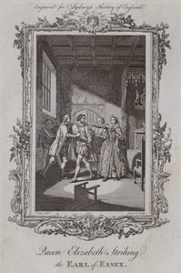 Dronning Elizabeth slår jarlen av Essex (gravering) av Samuel (after) Wale