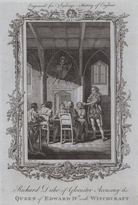 Richard Duke of Gloucester anklager dronningen av Edward IV med hekseri (gravering) av Samuel (after) Wale