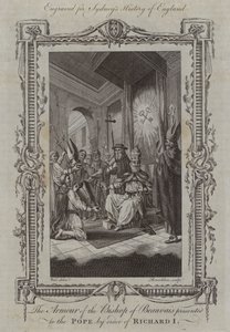 Rustningen til biskopen av Beauvais presentert for paven etter ordre fra Richard I (gravering)