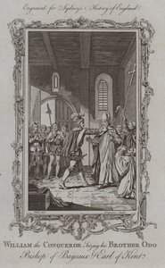 Vilhelm Erobreren griper sin bror Odo biskop av Bayeux og jarl av Kent (gravering)