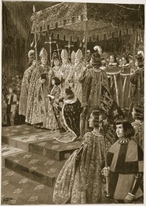 Presentasjonen av sporene og sverdet ved kroningen av Henry VI på St. Leonards dag, 6. november 1429, fra 