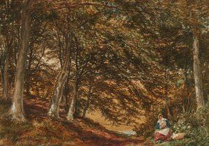 Piknik i skogen (akvarell) av Samuel Bough