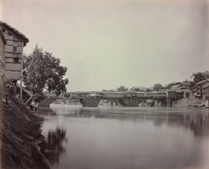 Bridge of Shops, Srinagar, Kashmir av Samuel Bourne
