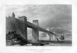 Britannia Tubular Bridge over Menai-stredet, Wales, 1886