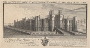 Den sørvestlige utsikten over Hertsmonceux Castle i fylket Sussex